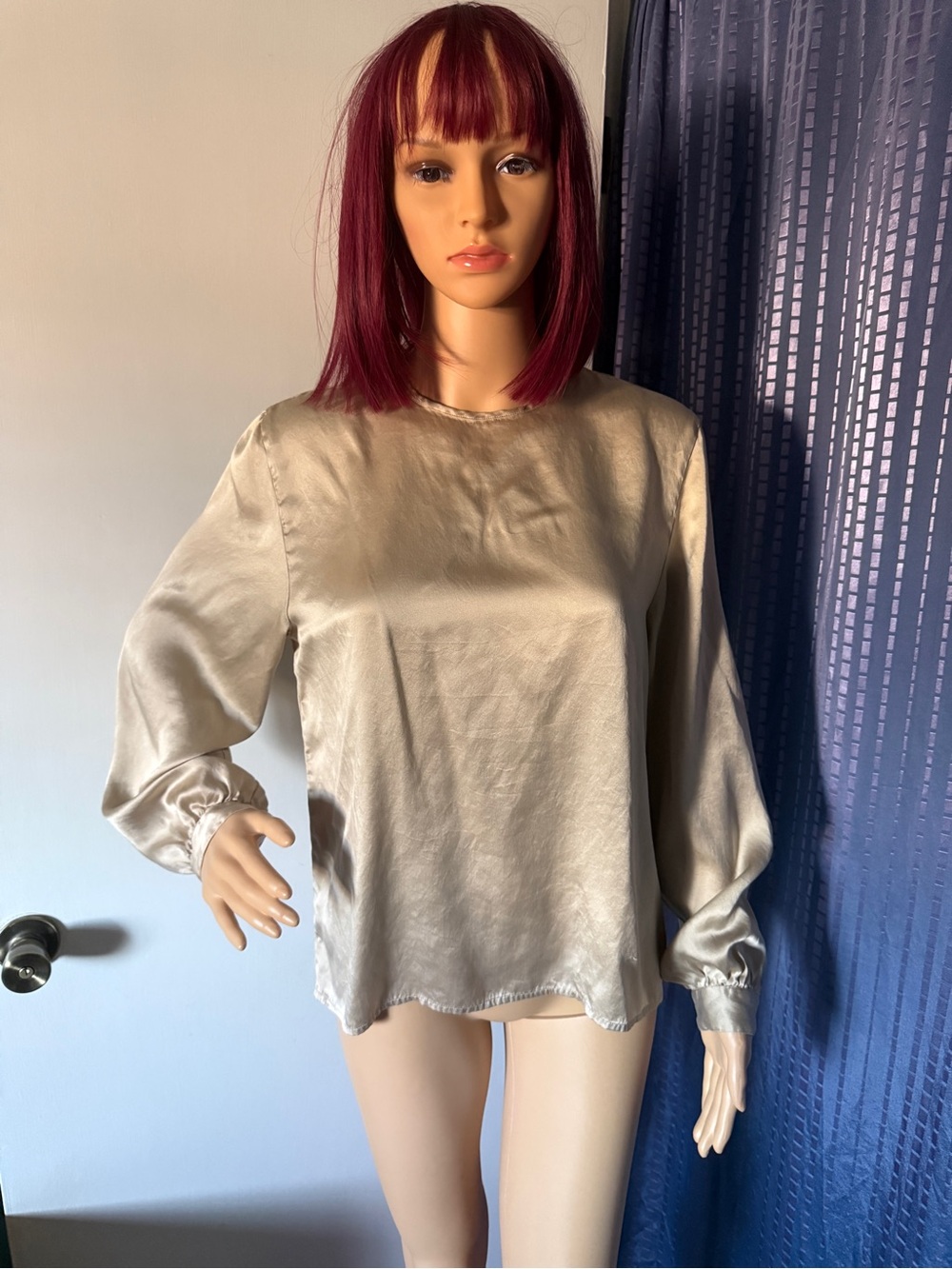 Vintage Silk CLIO Matte Gold Satin Blouse Top Bust 40” Size M Champagne